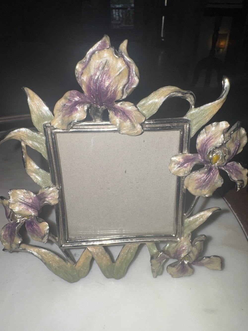 Vintage Ashley Manor fits silver metal frame with decorative Iris flower